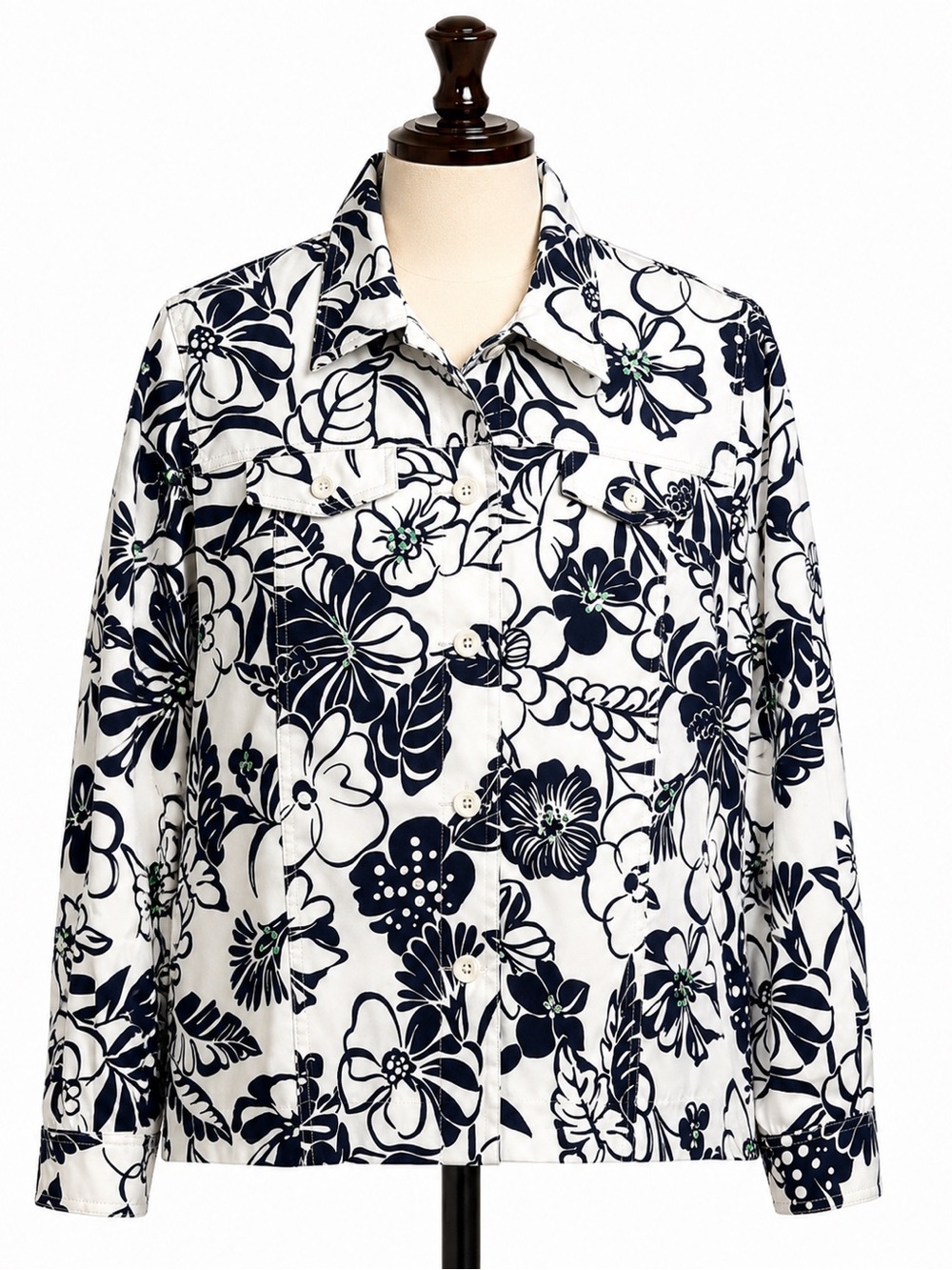 Alfred Dunner Black & White Floral Jean Jacket sparkle, sequence, size 14